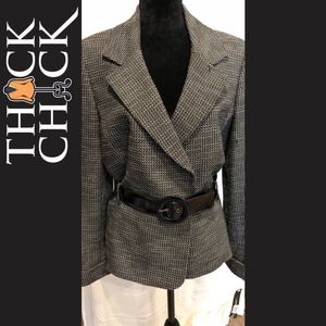 Black & Grey Checked Blazer with Patent Belt